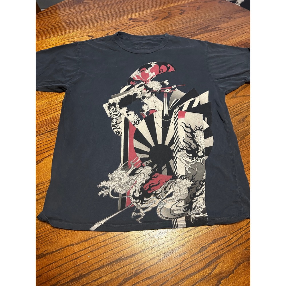 Beautiful Giant Mens Geisha Dragon Graphic T-Shirt Black Large Japanese Art Tee